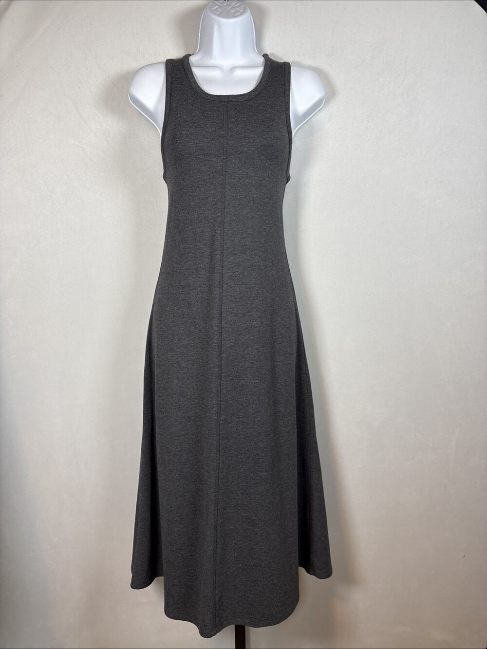 Lunya Restore Fitted Midi Dress Womens Medium Gray Sleeveless Minimalist Comfort